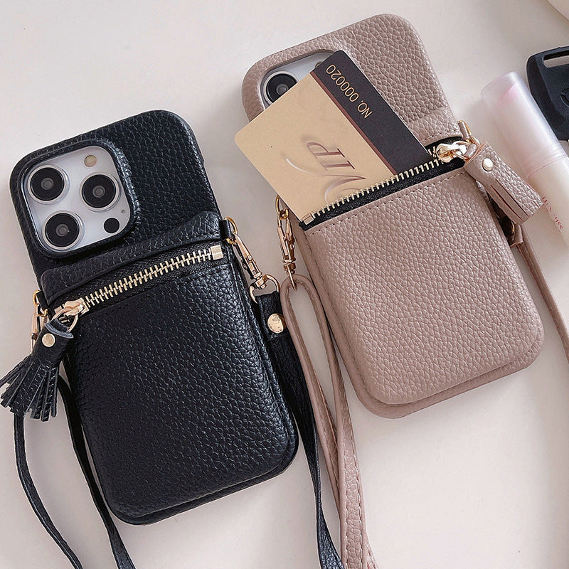 IPhone Case Solid Color Anti-Drop Cover Diagonal Coin Purse