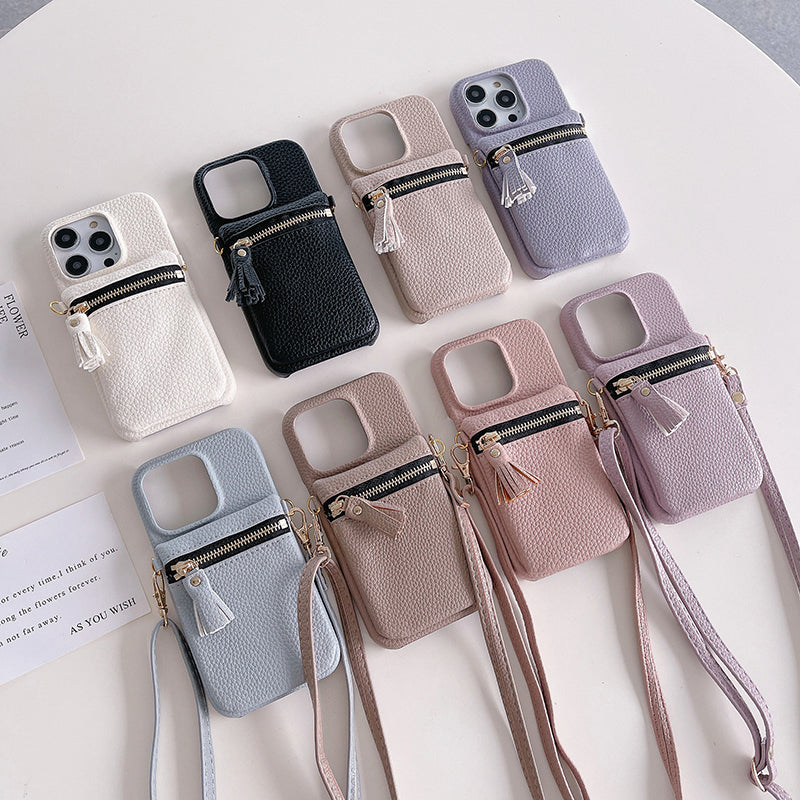 IPhone Case Solid Color Anti-Drop Cover Diagonal Coin Purse